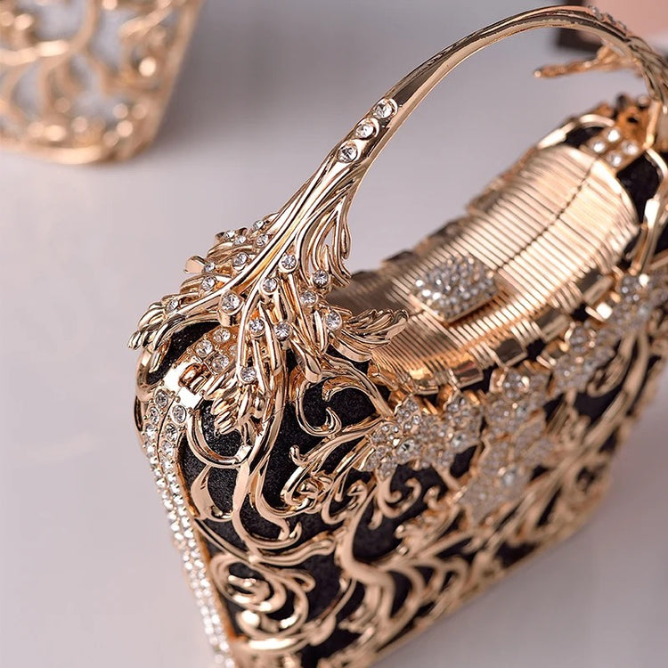 Vintage fashion metal flower luxury clutch delicacy twinkle ladies diamond evening bags - Yembifashion