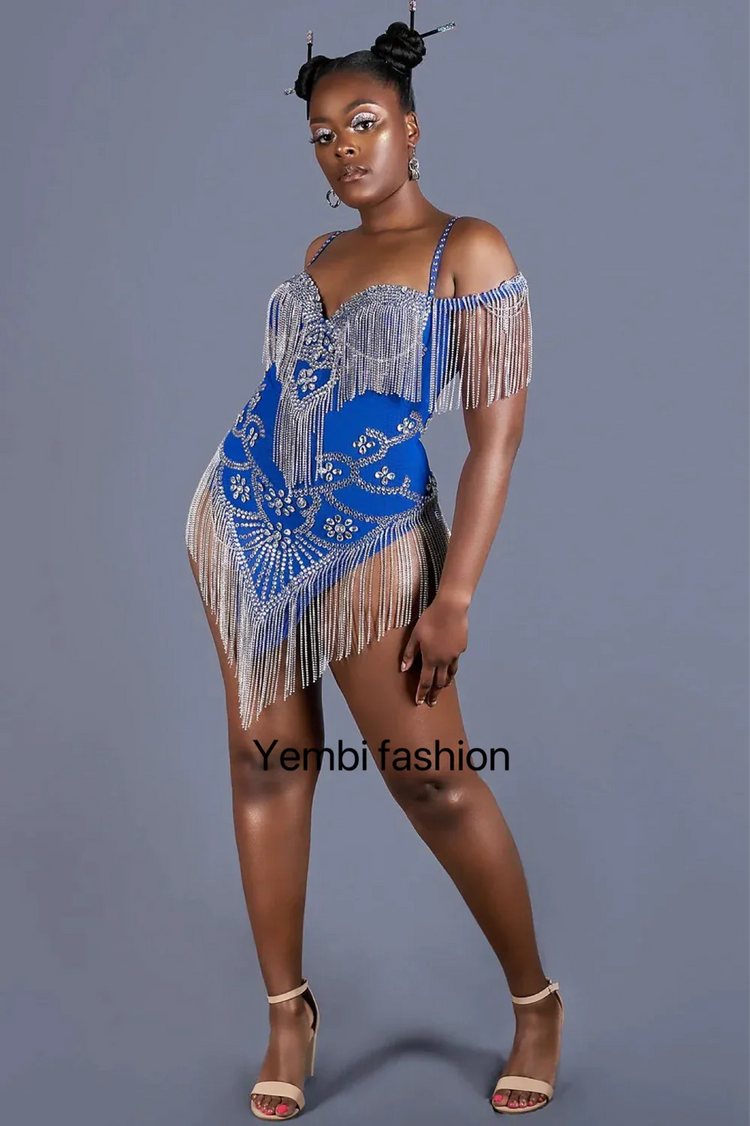 Diamante Tassel Dress - Yembifashion