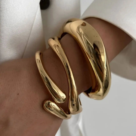 Vintage Hip Hop Metal Cuff Bangles Punk Gold Silver Color Geometric Spring Bangles