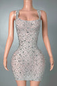 Rhinestone Mini Dress – Stretch Mesh Bodycon Evening Party Dress