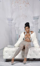 Elegant Raissa Pant Set featuring shimmering rhinestone accents for a glamorous look.