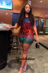 Rainbow Mirror Dress with reflective mirror accents in a mini dress style, also available as a petite maxi dress.