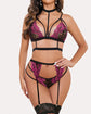 Lace Mesh Bra and Garter Panty Set with Removable Choker