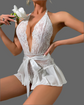 Flower Lace Open Crotch Suspender Backless Nightgown – Sexy Lingerie Dress for Women