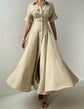 Collared cotton A-line maxi shirt dress