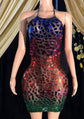 Rainbow Mirror Dress with reflective mirror accents in a mini dress style, also available as a petite maxi dress.