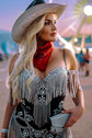 Black Rhinestone Dress with Tassel - Glam Cowgirl Style