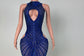 The Ultimate Royal Blue Rhinestone Maxi Dress with Illusion Cutouts