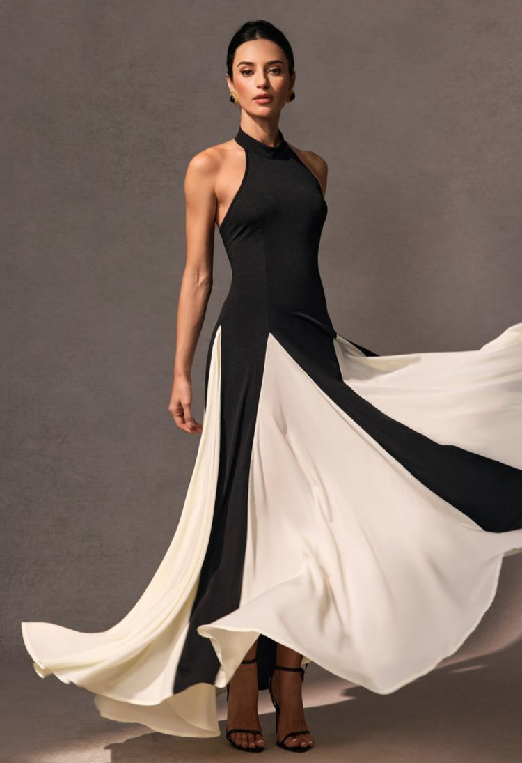 Halter neck strapless maxi dress with open back