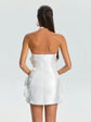 Yembi Fashion luxury white floral applique mini dress featuring a strapless sweetheart silhouette with large 3D flower appliques and scattered sparkly rhinestones