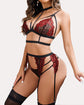 Lace Mesh Bra and Garter Panty Set with Removable Choker