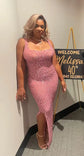 Rhinestone Long Dress in Pink – Stretch Mesh Bodycon Evening Party Dress