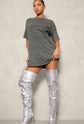 Silver Point Toe knee Block Heels Boot