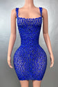 Rhinestone Mini Dress – Stretch Mesh Bodycon Evening Party Dress