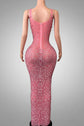 Rhinestone Long Dress in Pink – Stretch Mesh Bodycon Evening Party Dress