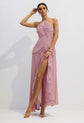 Pink Asymmetry Pleated Halterneck Midi Dress