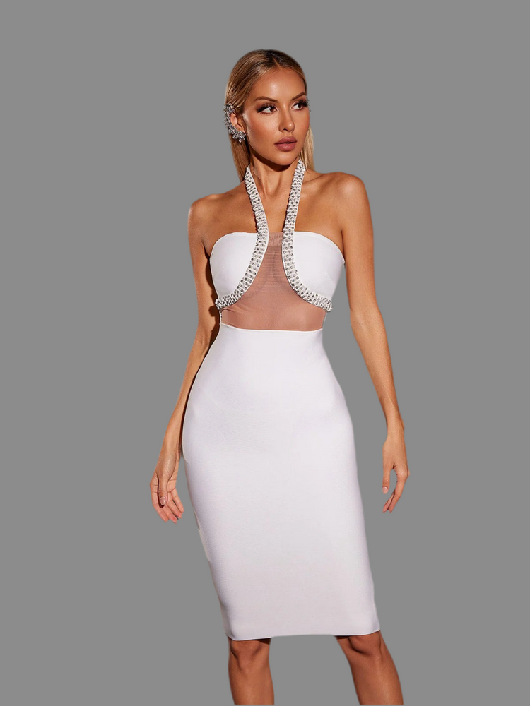 Milly halterneck crystal patchwork midi dress