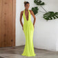 Elegant Halter V-Neck Backless Pleated Dress with Lace-Up Detail – Women’s Evening Dress