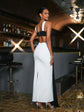 Mira draped maxi dress with lace-up detail
