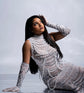 The Ultimate Silver Rhinestone Maxi Dress with Geometric Pearls & Matching Gloves