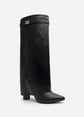 High Block Heel Boots in Black Faux Leather