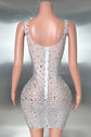 Rhinestone Mini Dress – Stretch Mesh Bodycon Evening Party Dress