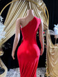 Red Mermaid Dress –Red Crystal Rhinestone Appliqué Birthday Dress