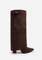 High Block Heel Boots in brown Swede Faux Leather