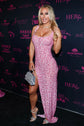 Rhinestone Long Dress in Pink – Stretch Mesh Bodycon Evening Party Dress