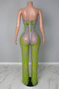 Gold Rhinestone Corset Jumpsuit Sheer Long Sleeve Catsuit Luxury Party Wear Yembi Fashion