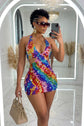 Multicolor Sequin Mini Dress for Women | Luxury Crystal Bodycon Party Dress