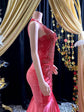 Orange Rhinestone Applique Diamond Dress