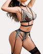 Lace Mesh Bra and Garter Panty Set with Removable Choker