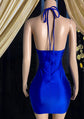 Blue Rhinestone Embellish Mini Dress - Yembifashion 