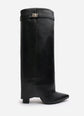 High Block Heel Boots in Black Faux Leather