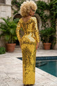 The Ultimate Gold Mirror Maxi Dress with Mosaic Shards & Thigh Slit