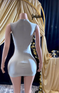 A sparkling Crystal Silver Bling Rhinestone Birthday Dress for ladies, featuring shimmering rhinestones and elegant details, perfect for special occasions.