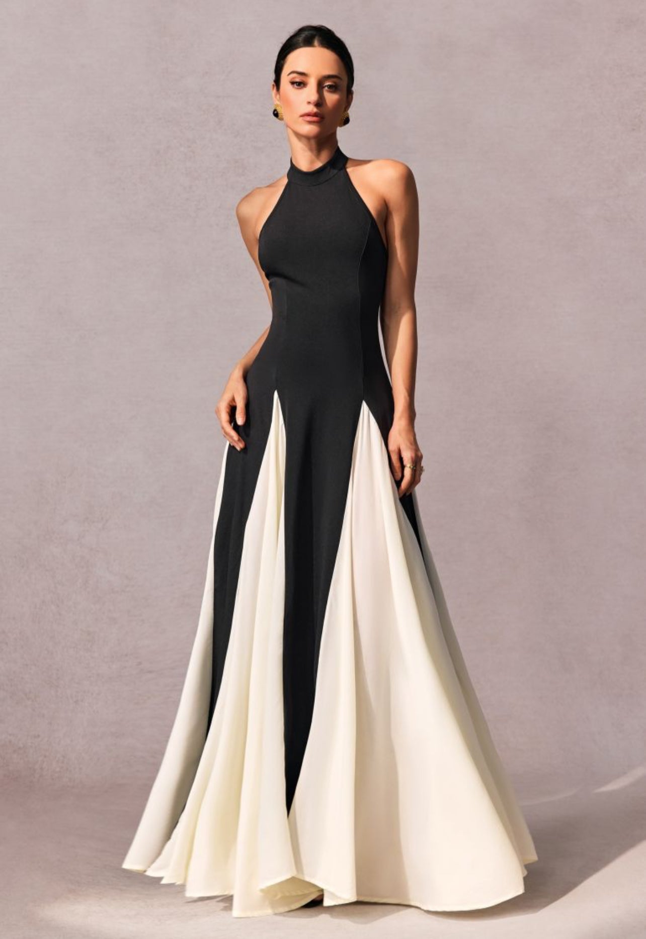 Halter neck strapless maxi dress with open back