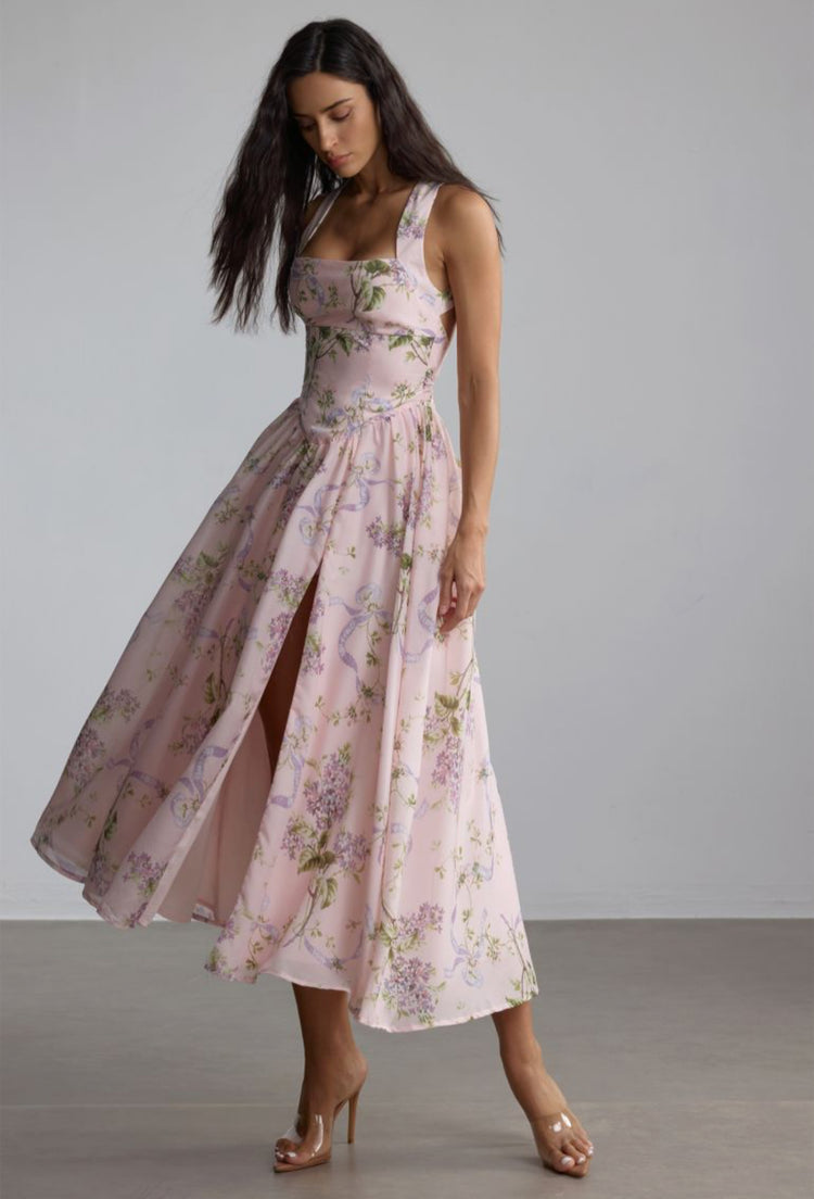 Women’s floral print pink midi dress