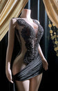 an elegant black midi cocktail dress, showcasing a sophisticated look perfect for formal occasions or cocktail parties