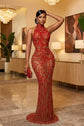 The Ultimate Red Rhinestone Maxi Dress with Abstract Crystal Branches
