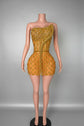 Luxury Gold Rhinestone One-Shoulder Mini Dress | Glam Party Dress for Women