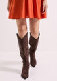 Laure Faux Suede Knee High Western Cowboy Boots in Brown