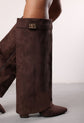 High Block Heel Boots in brown Swede Faux Leather