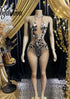  Silver bodysuit with mirror accents, sleek and reflective design for parties or festivals.
