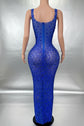Rhinestone Long Dress – Stretch Mesh Bodycon Evening Party Dress