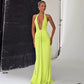 Elegant Halter V-Neck Backless Pleated Dress with Lace-Up Detail – Women’s Evening Dress