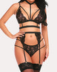 Lace Mesh Bra and Garter Panty Set with Removable Choker