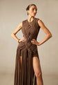 Sleeveless round neck maxi dress with braid detailing