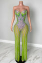 Gold Rhinestone Corset Jumpsuit Sheer Long Sleeve Catsuit Luxury Party Wear Yembi Fashion